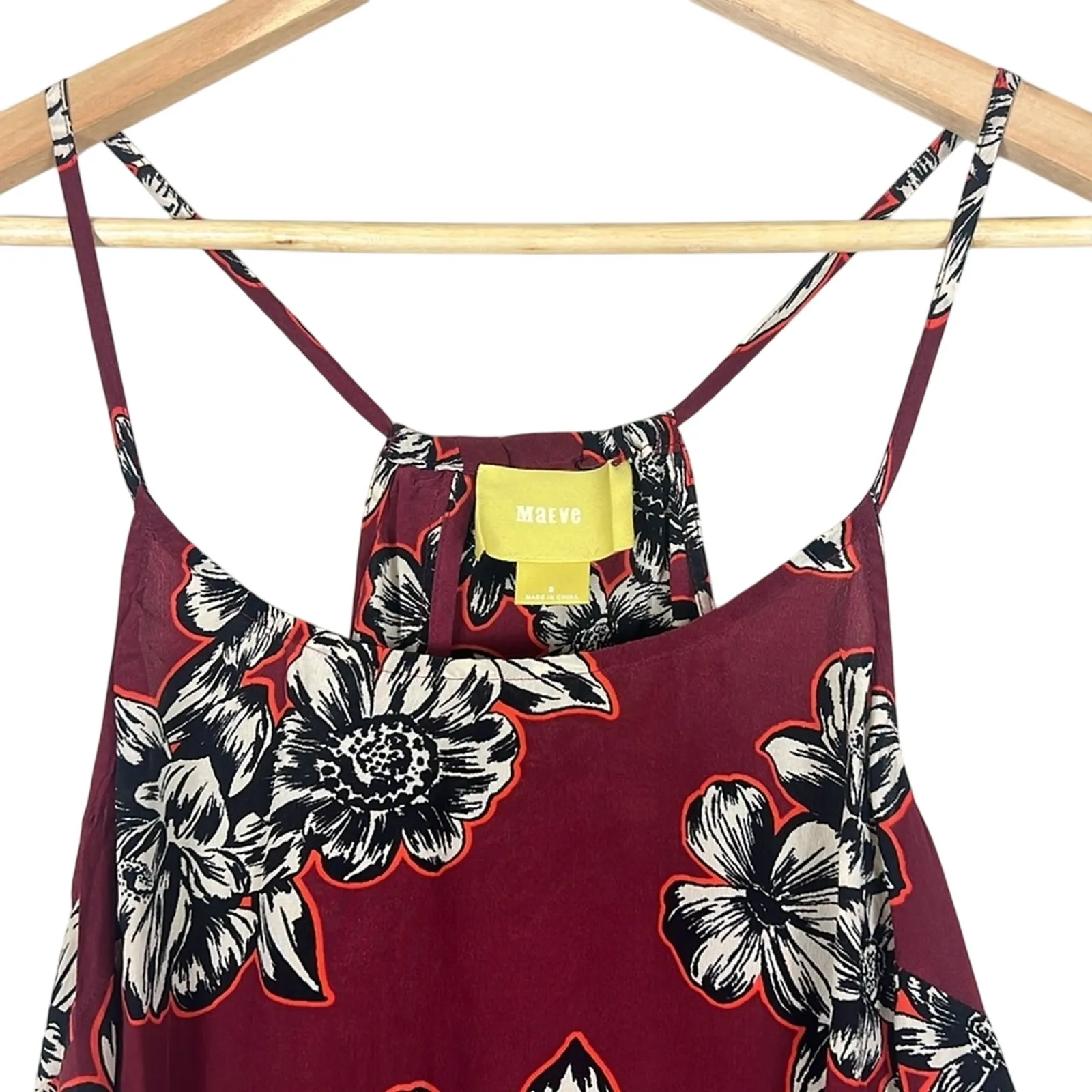 Maeve Anthropologie 100% Silk Burgundy Floral Halter Tank Top Womens 8 Tropical - Image 2