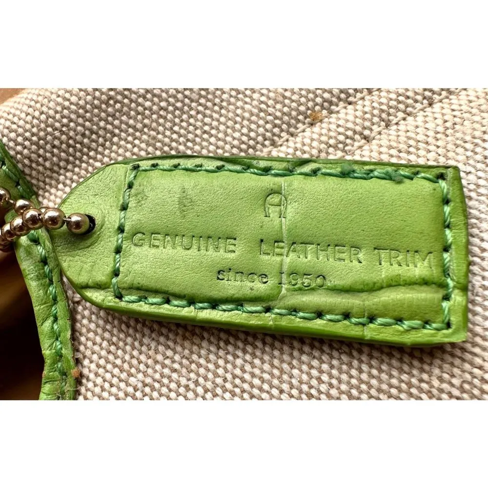 Vintage Etienne Aigner Canvas Leather Handbag Bamboo Handles Snap Closur… - Image 6