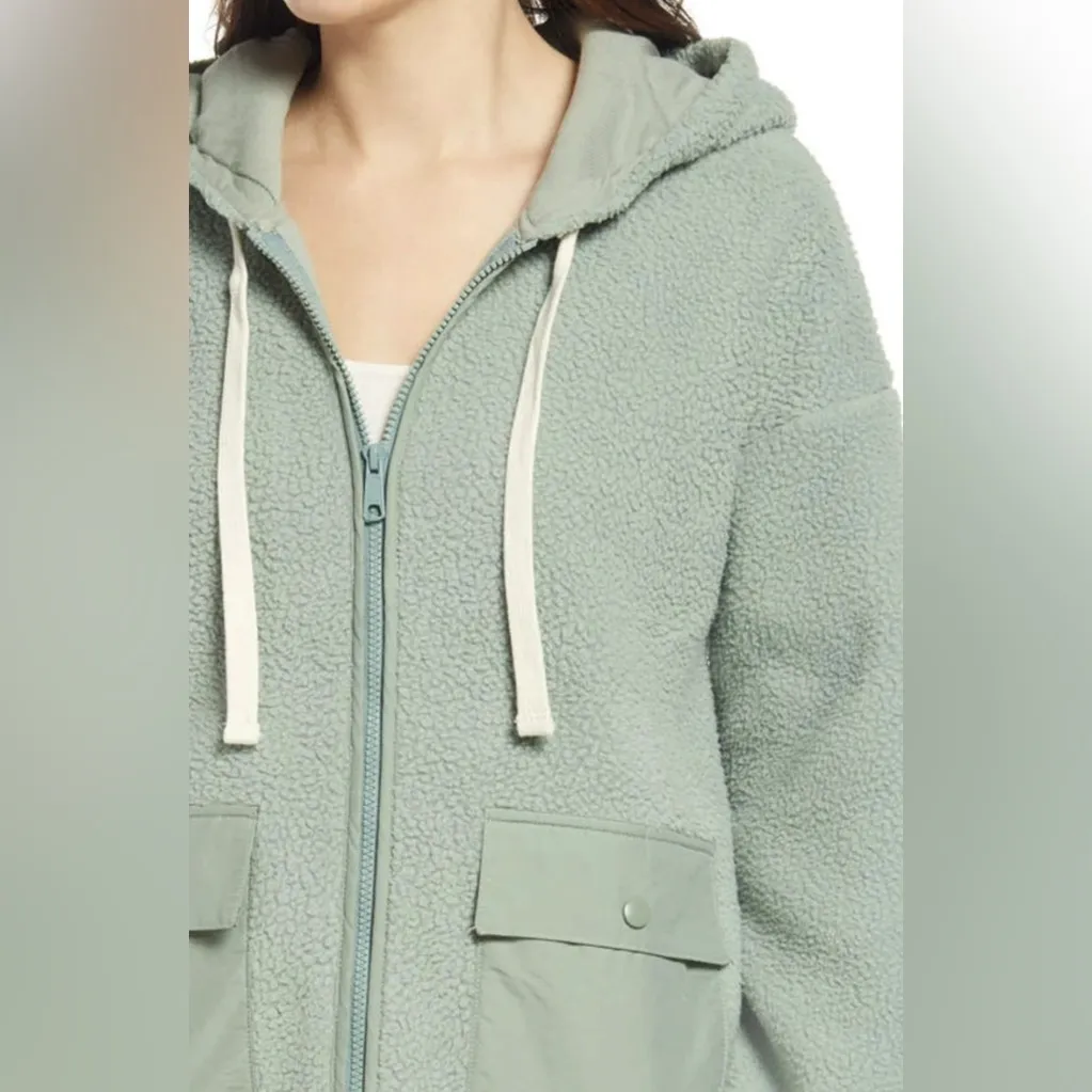 Madewell Frosted Willow Green Resourced Cozy Sherpa Hoodie Jacket Size L - Image 4