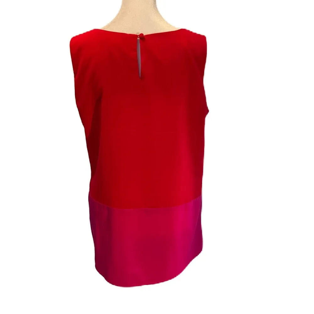 Red Top, Hot Pink Bottom Silky Sleeveless Tank Top w/ Top Back Button - Image 5