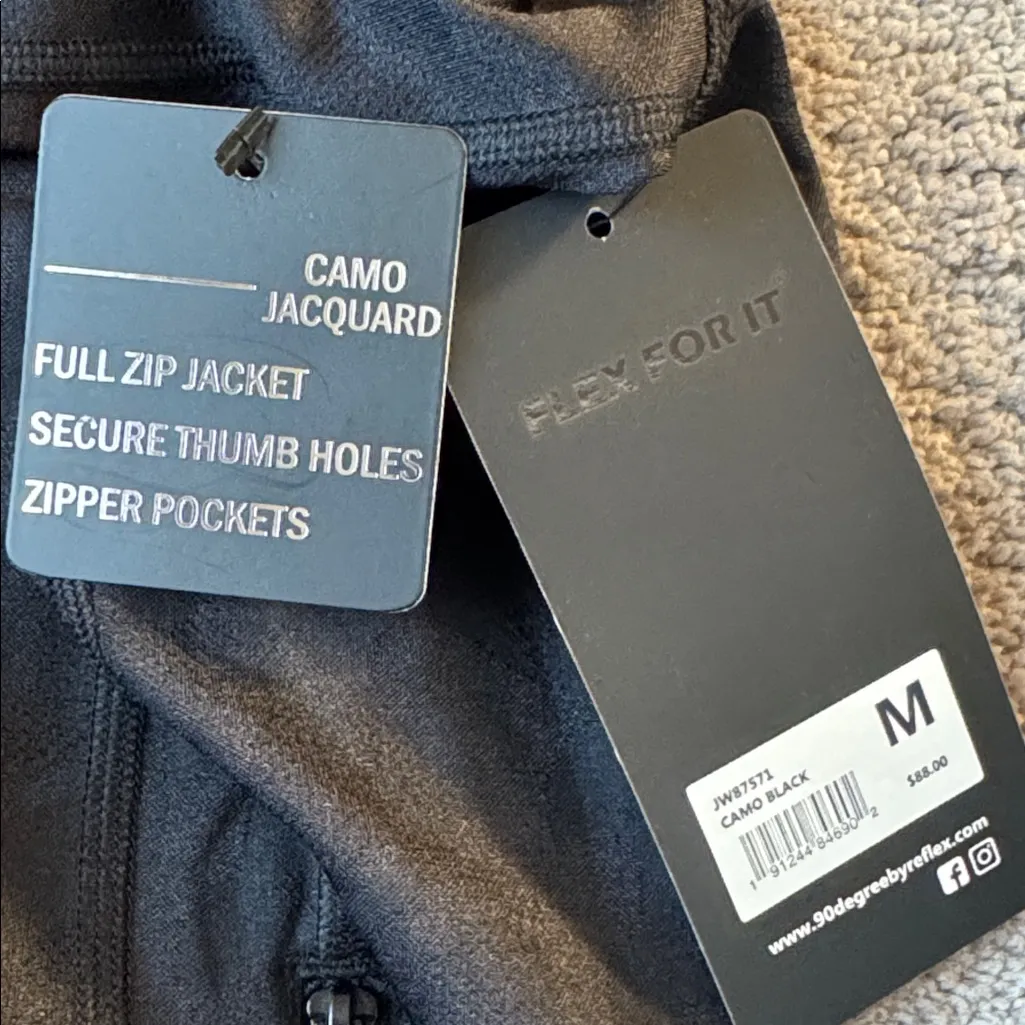 90 Degree by Reflex Camouflage Jacquard Full Zip Active Jacket SIZE M Black Size M - Image 5