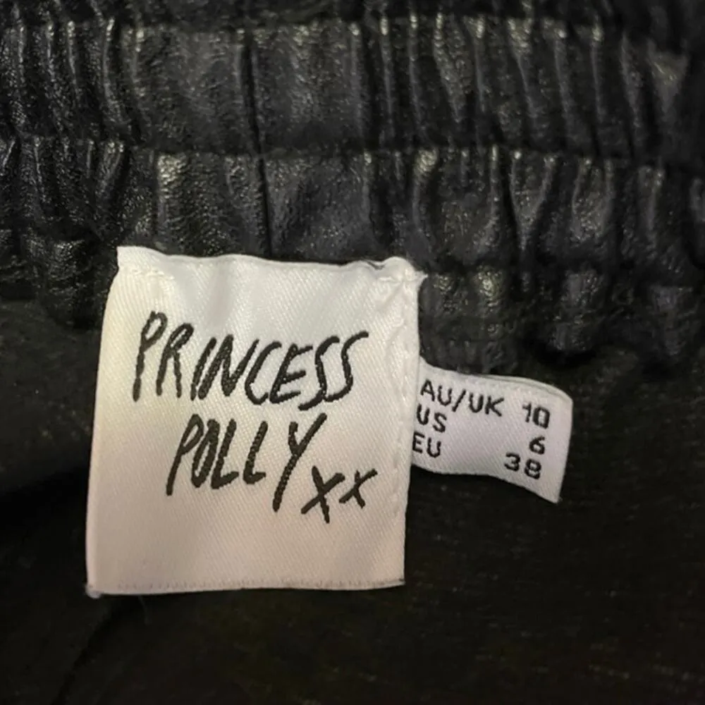 Princess Polly Black Faux Leather Straight Wide Leg High Waist Trousers Pants 6 - Image 4