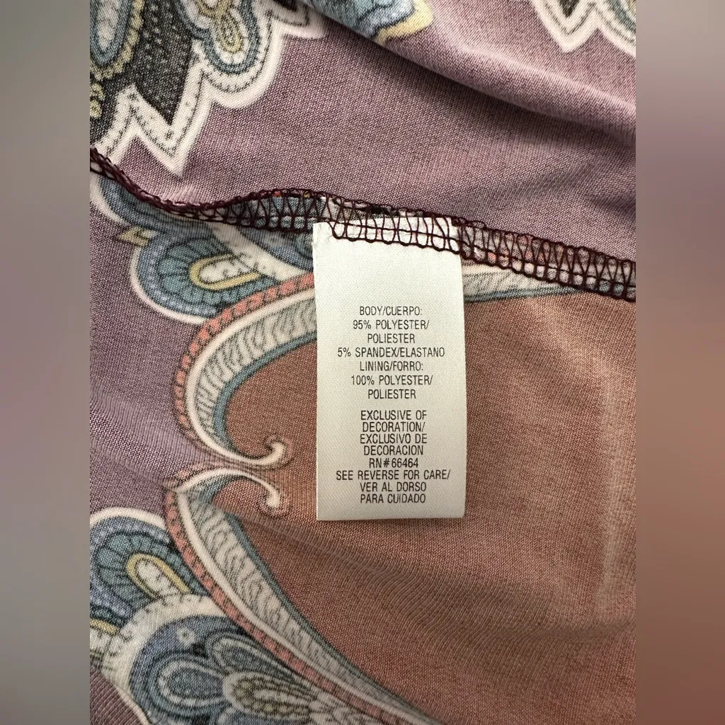 Sandra Darren Dress Wine Mutli L Large Short Sleeve Stretch Sheath Washable Fall - Image 5