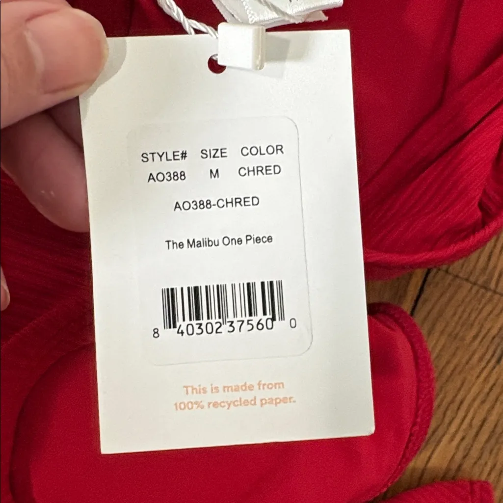 Andie Malibu One‎ Piece Swimsuit Ribbed Fabric Cherry Red size M NWT - Image 6