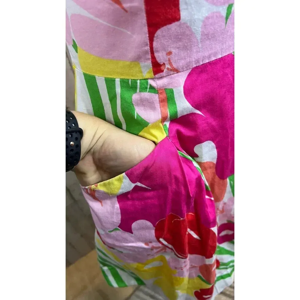 Lilly Pulitzer Women's Size 4 Pink Floral Strapless Fit & Flare Dress w/ Pockets - Image 3