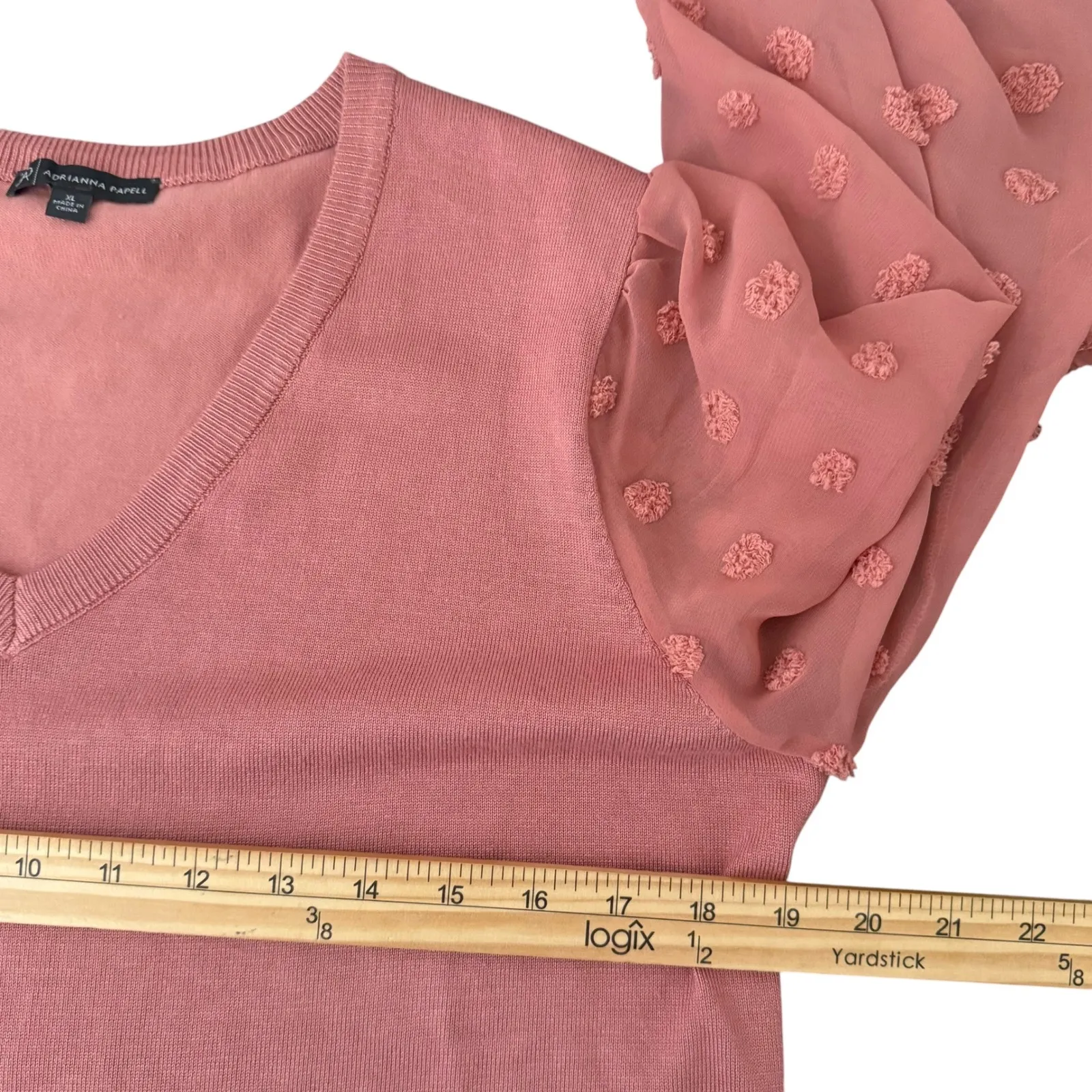 Adrianna‎ Papell Knit Top Womens XL Sheer Balloon Sleeves Romantic Feminine - Image 7