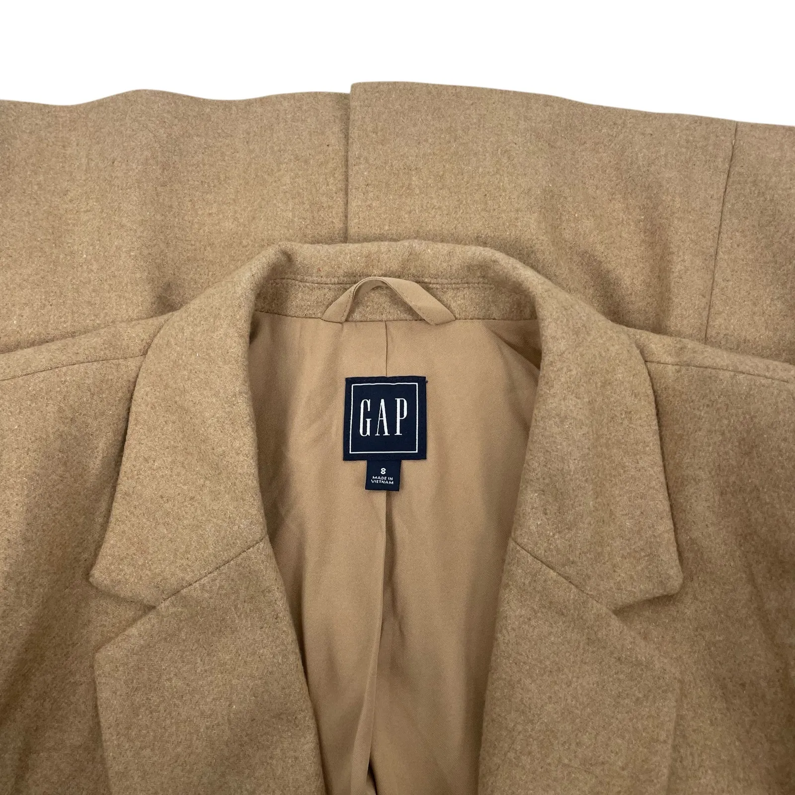 Gap Wool Blend Double Breasted Blazer Jacket Camel Tan Size 8 - Image 10