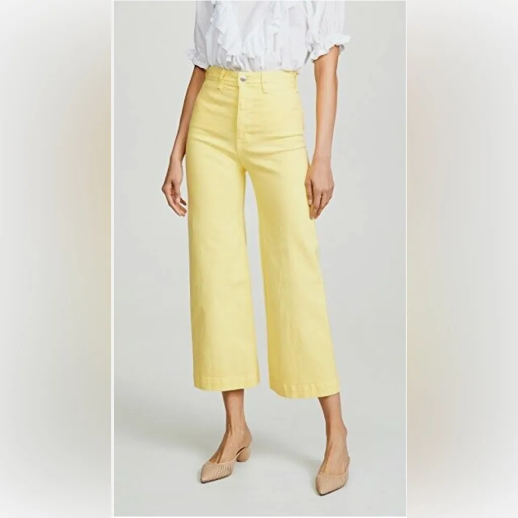Veronica Beard Cynthia Gaucho CROP WIDE LEG JEANS Denim 12.5” Yellow sz 24 - Image 2