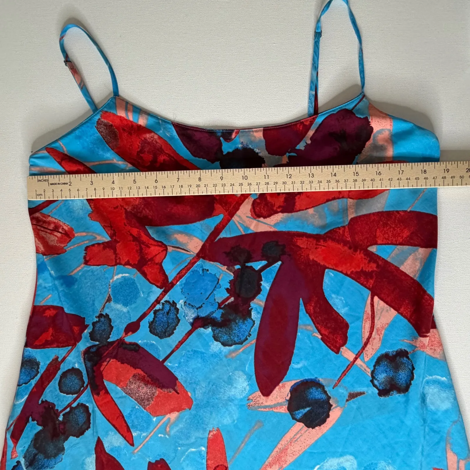 Natori Floral Print Spaghetti Strap Midi Slip Dress Large Blue Colorful Vibrant - Image 9