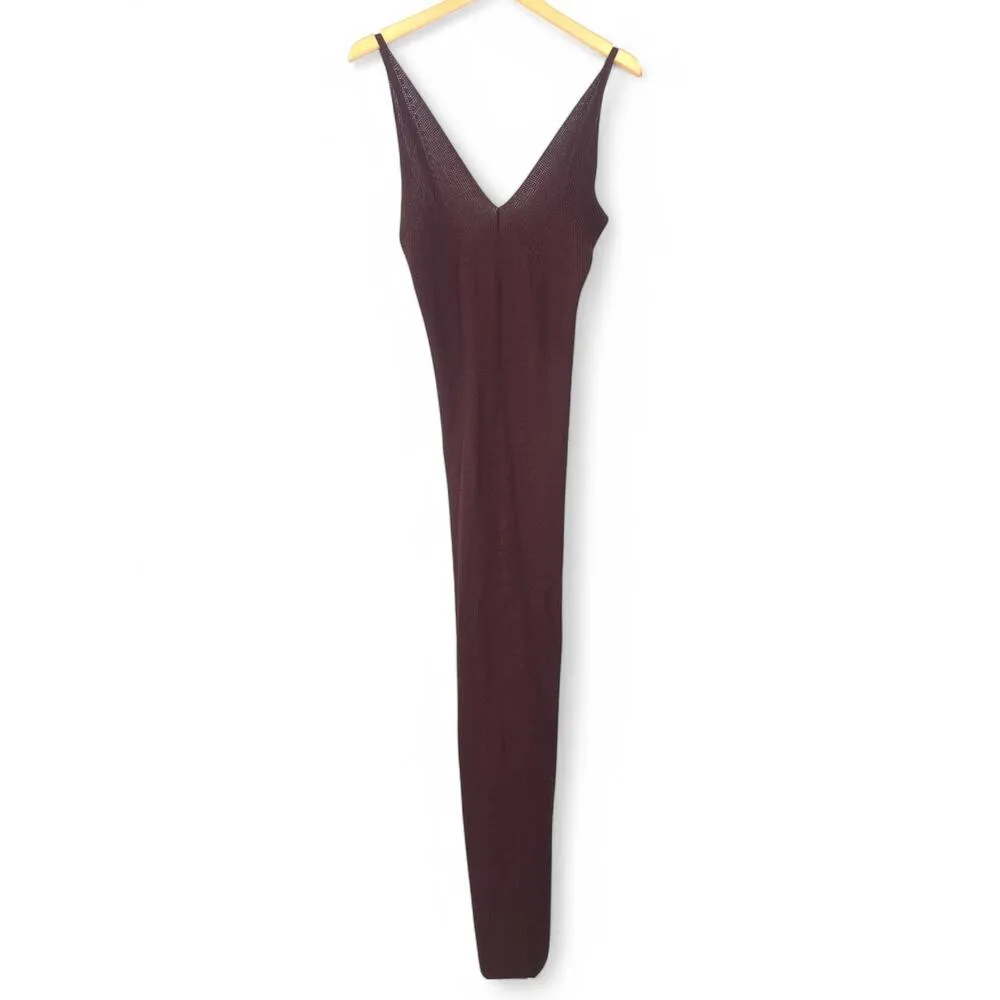 Nwt ZARA | S | Dress Knitwear Collection Long Double V-neck Slip Choc Brown - Image 2