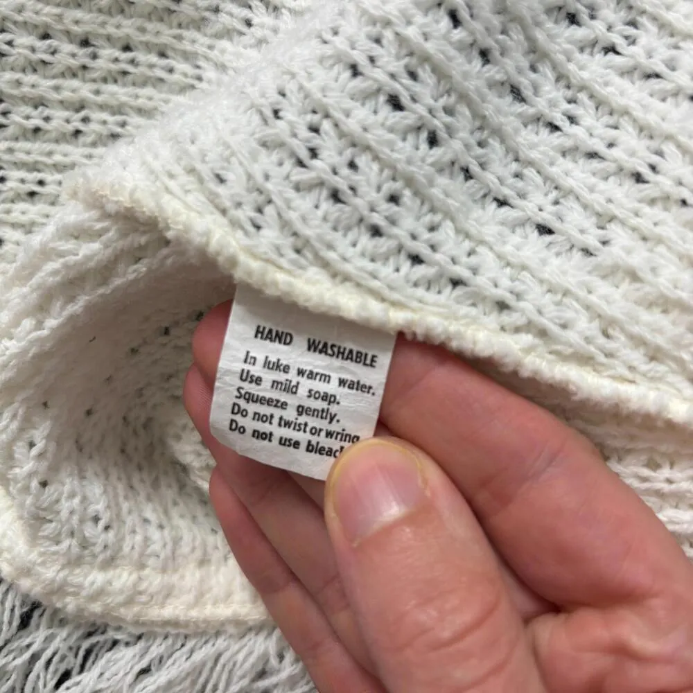 Vintage Crochet Ivory Cream Poncho Cape Cottagecore Buttons Arm Holes Sweater OS Size undefined - Image 5