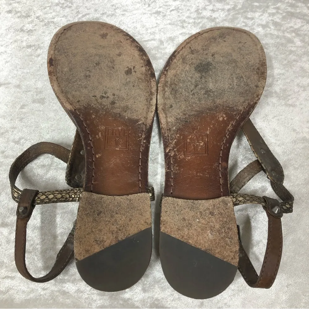 FRYE Carson T-Strap Sandal Dark Brown Ladies 9M - Image 7