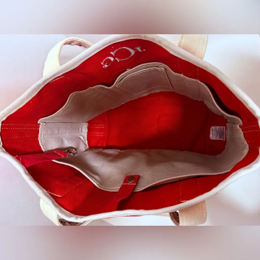 Lands’ End Large Red/Tan Cotton Canvas Christmas Lights Tote Bag - Image 10