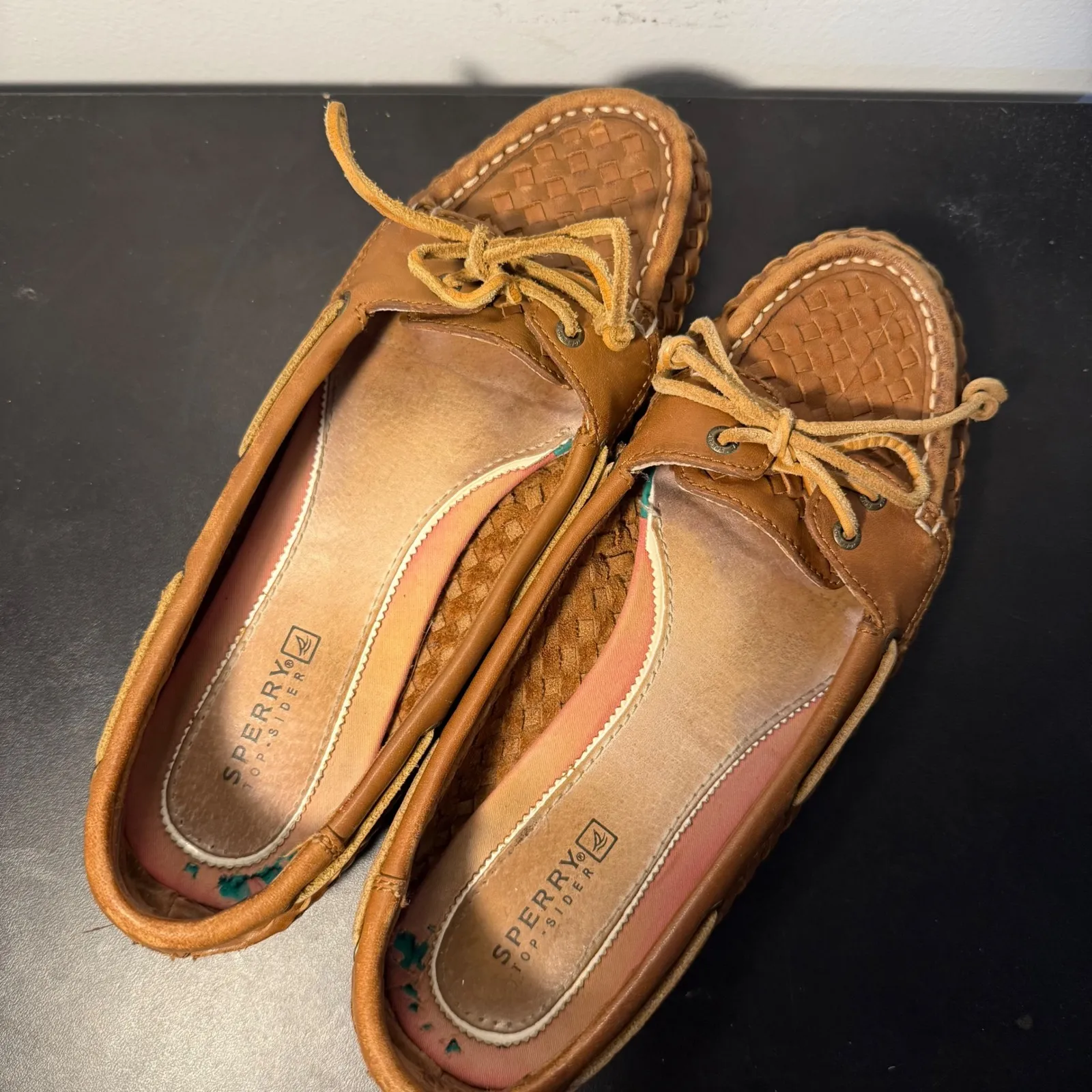 Sperry Top Sider Leather Woven Boat Shoes Tan Slip On Loafers Womens Size 8.5 M Brown - Image 6
