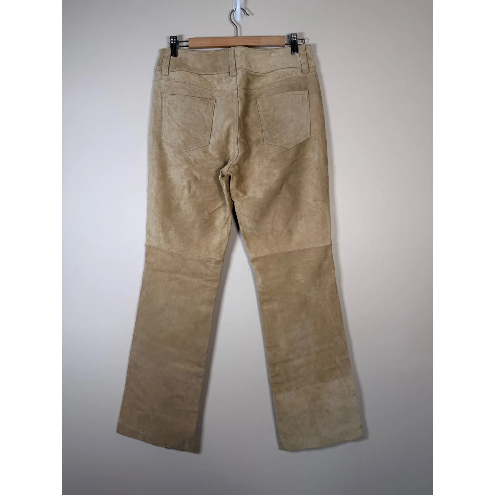Banana Republic Genuine Suede Leather Flare Pants Size 10 Beige Bootcut‎ Casual - Image 3