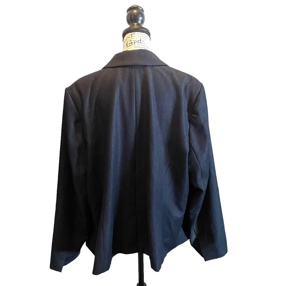 Lane Bryant Denim Chambray Blazer Jacket Dark Blue Plus Size 28 Oversized Office - Image 4