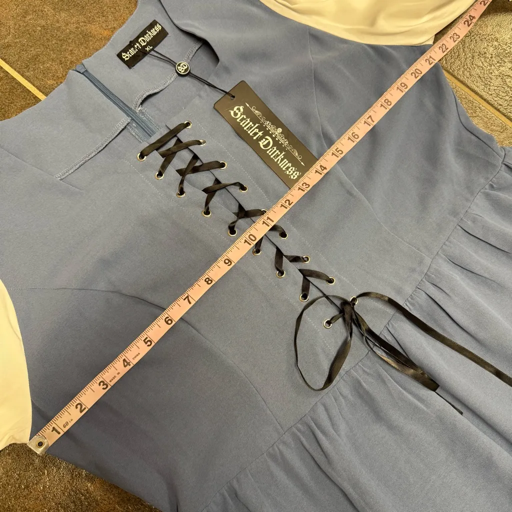 NEW Scarlet Darkness Long Sleeve Renaissance Lace Up Ric Rac Midi Dress Blue XL - Image 10