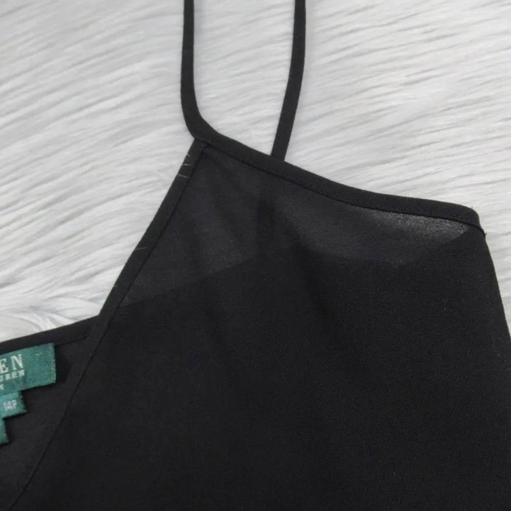 LAUREN RALPH LAUREN Sheer Black Cropped Cami Womens Size 14P Petite - Image 6