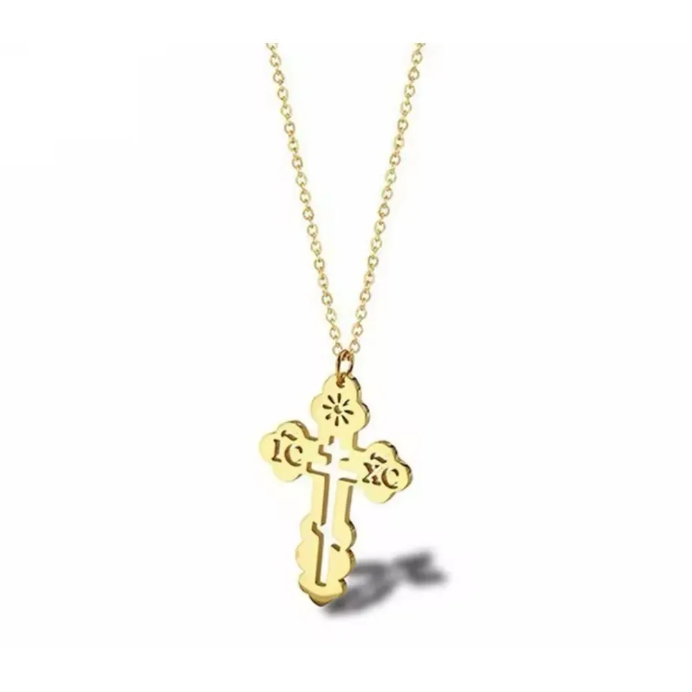 Orthodox Christian Cross Necklace Religious IC XC Pendant Gold Plated 316L 18-20 - Image 11