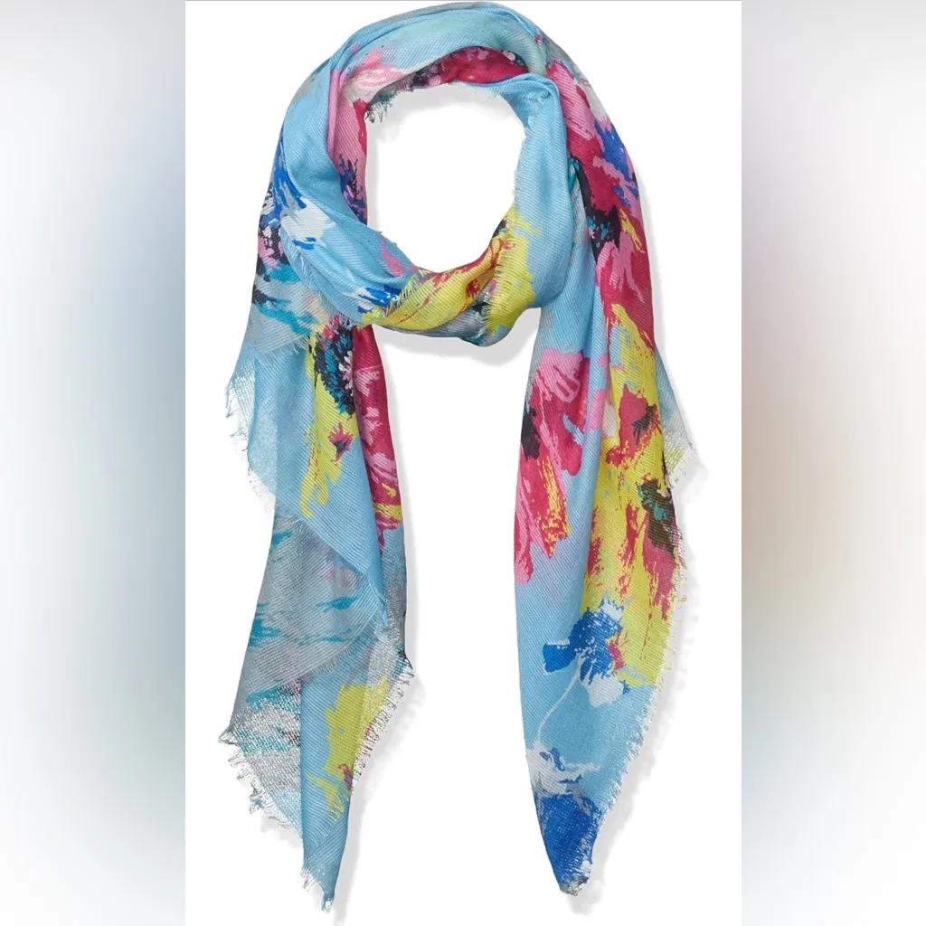 Steve Madden Abstract Floral Scarf – Blue Multi – Lightweight Oversized Wrap - Image 3