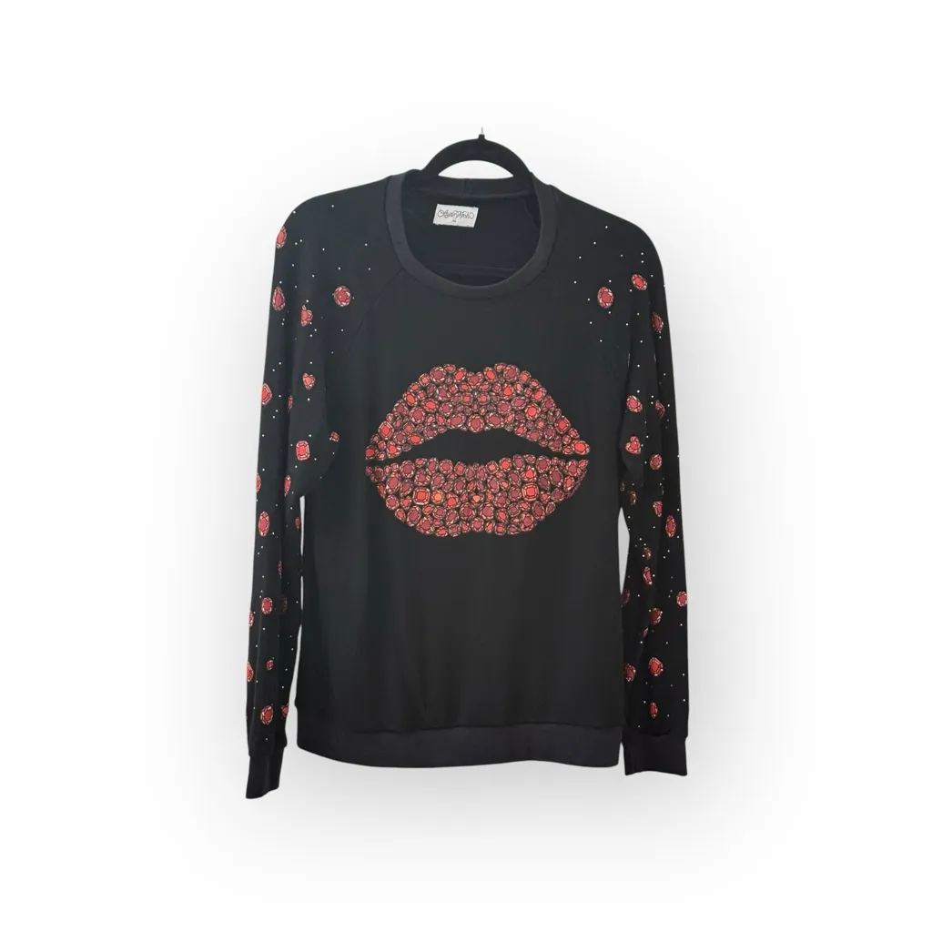 Lauren Moshi ᨎ Noleta Ruby Lip Super Soft Pullover Sweatshirt ᨎ Jet Black ᨎ XS - Image 7