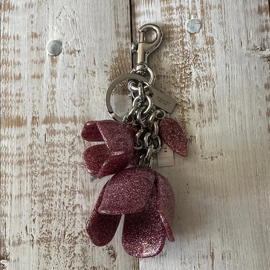 COACH GLITTER RESIN TEA ROSE BAG CHARM SILVER/STRAWBERRY NWT - Image 5