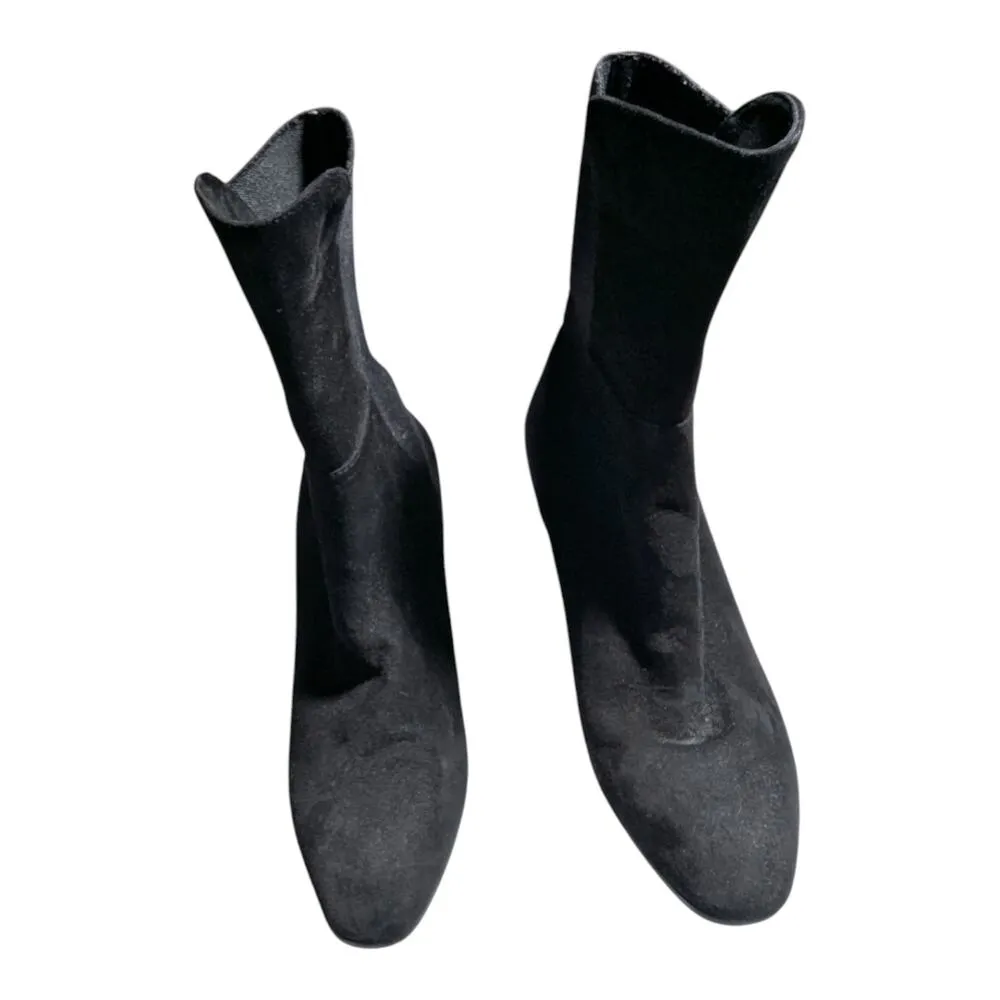 Stuart Weitzman Beatrice Black Suede Almond Toe Wedge Midi Ankle Boots Sz 7 - Image 2