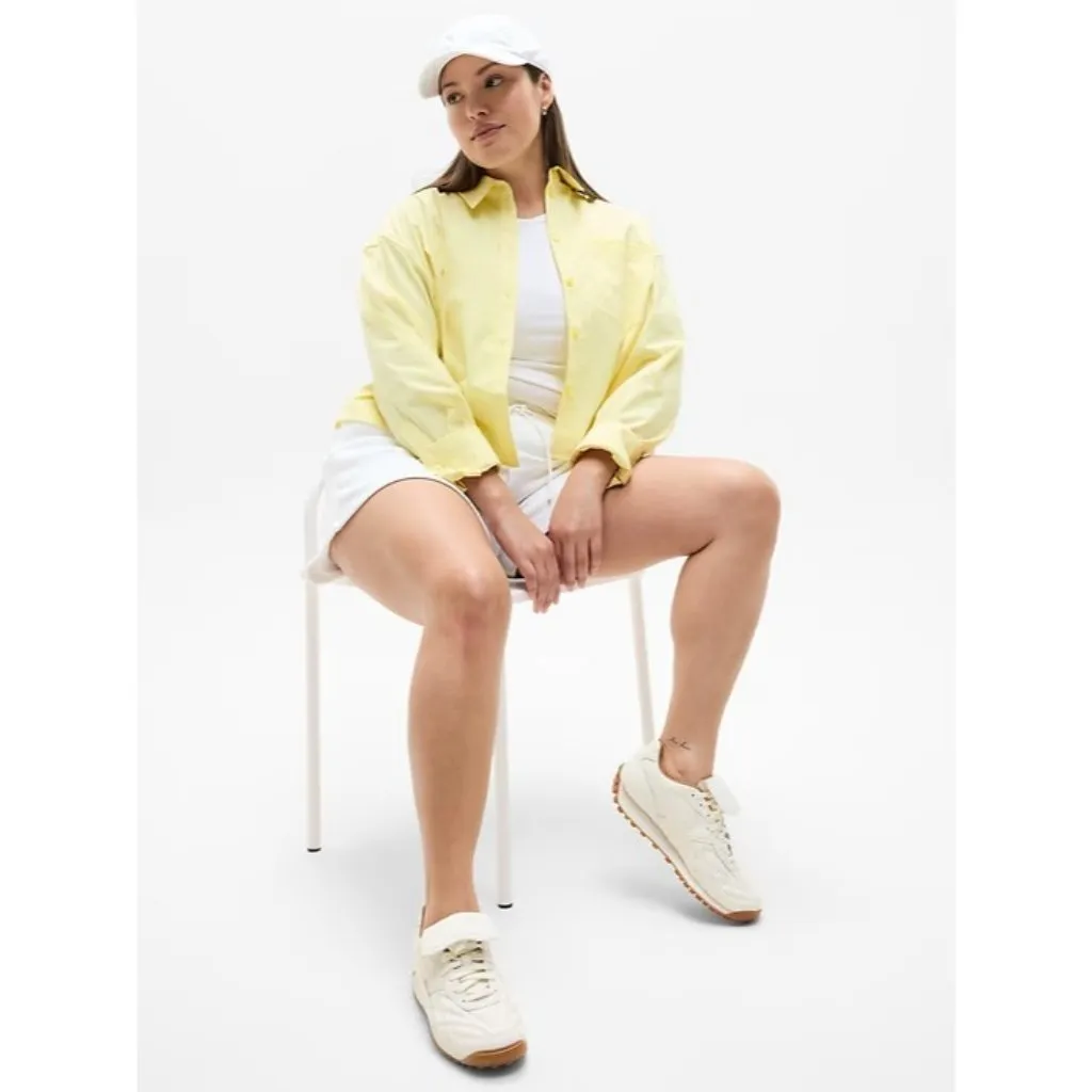 Athleta M Midday Cropped Poplin Shirt Citron Yellow Medium - Image 4