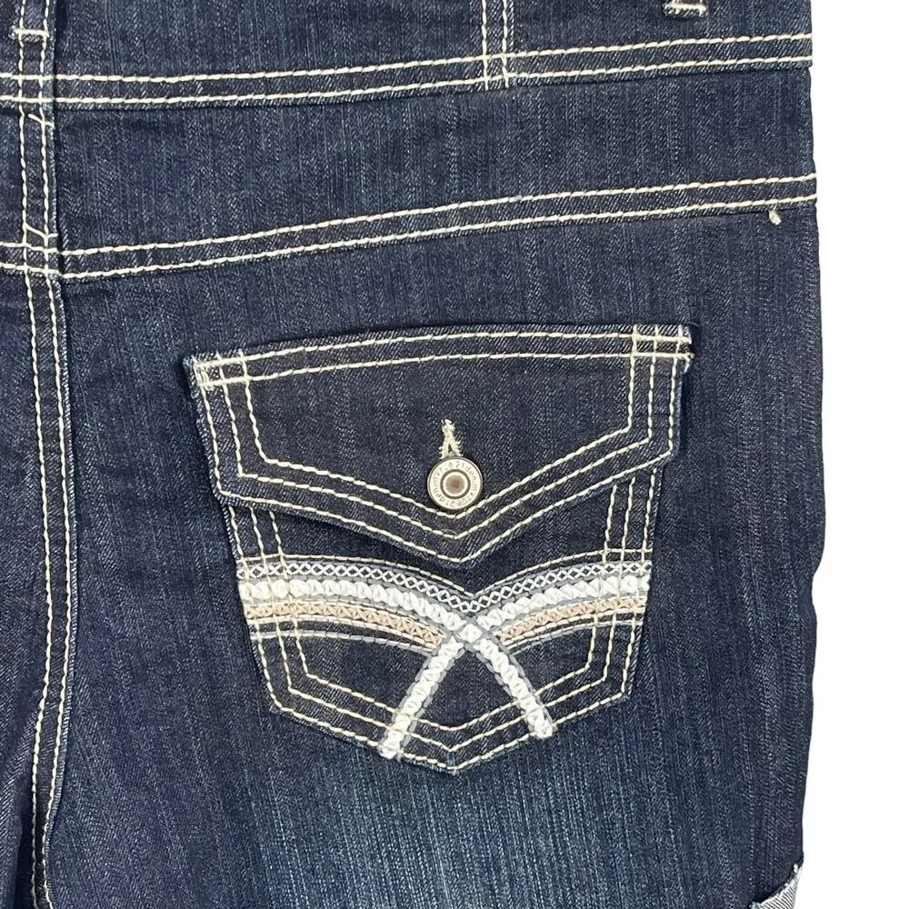 Rue 21 SZ 9/10 Jean Shorts Button-Fly Cuffed High-Rise Dark Wash Pockets Blue - Image 3