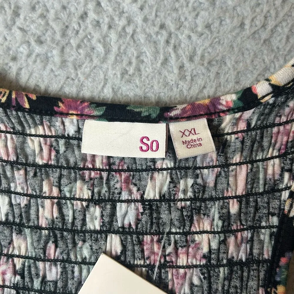 Kohl's SO Top Womens Juniors‎ XXL Black Floral Smocked Tank Top NEW Size undefined - Image 3
