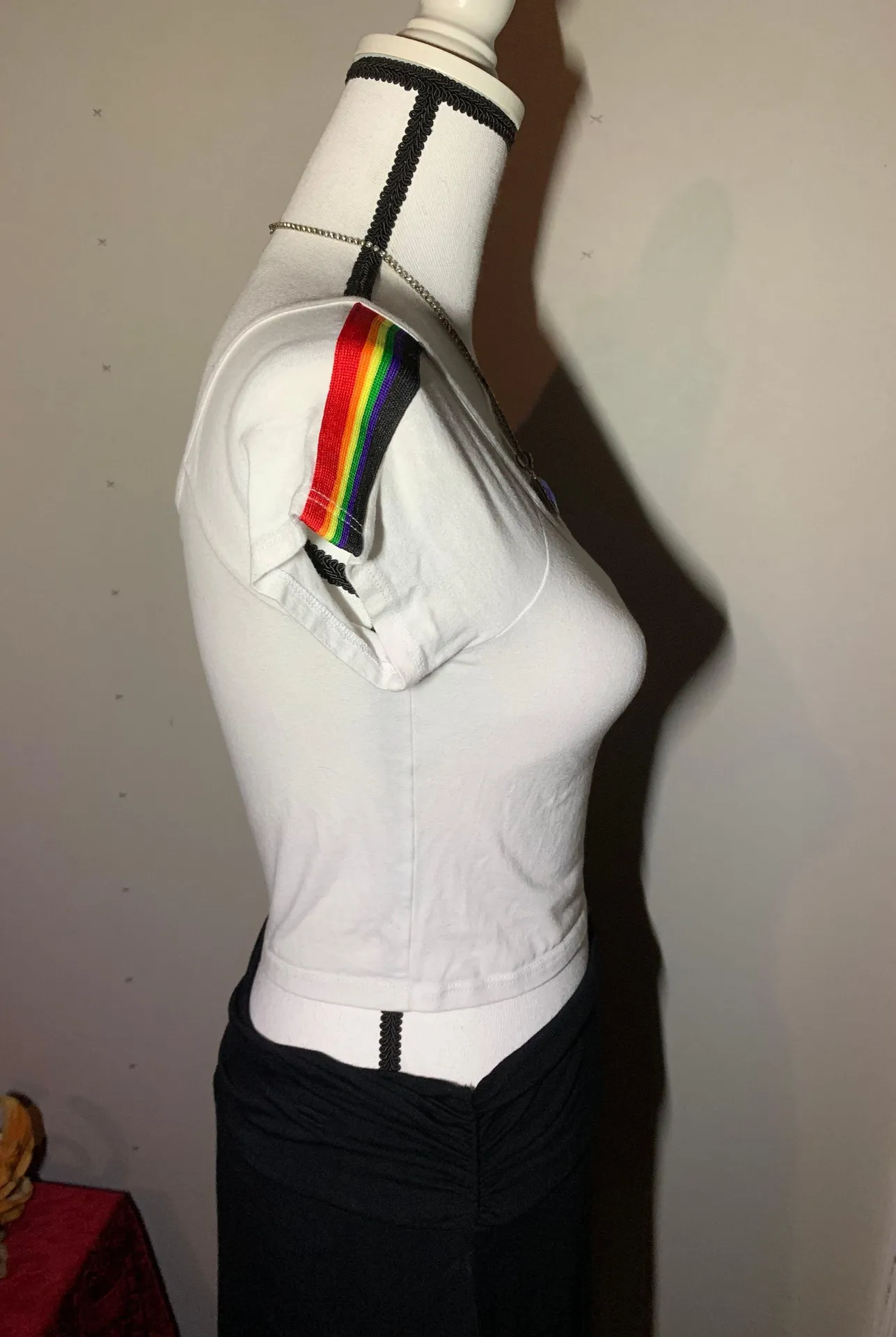 Chix White Rainbow Sleeve Crop Top - Image 2