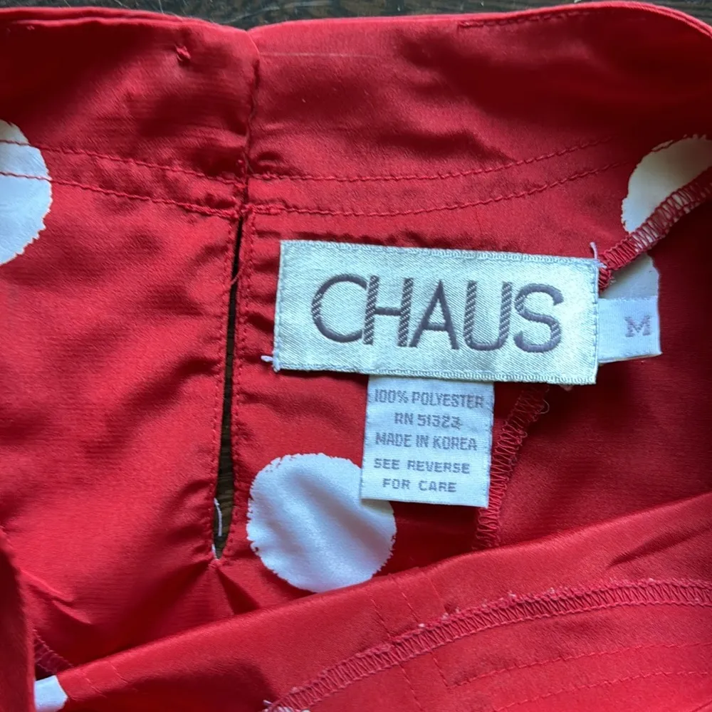 Chaus Vintage Cap Sleeve Polka Dot Top Red White Medium - Image 2