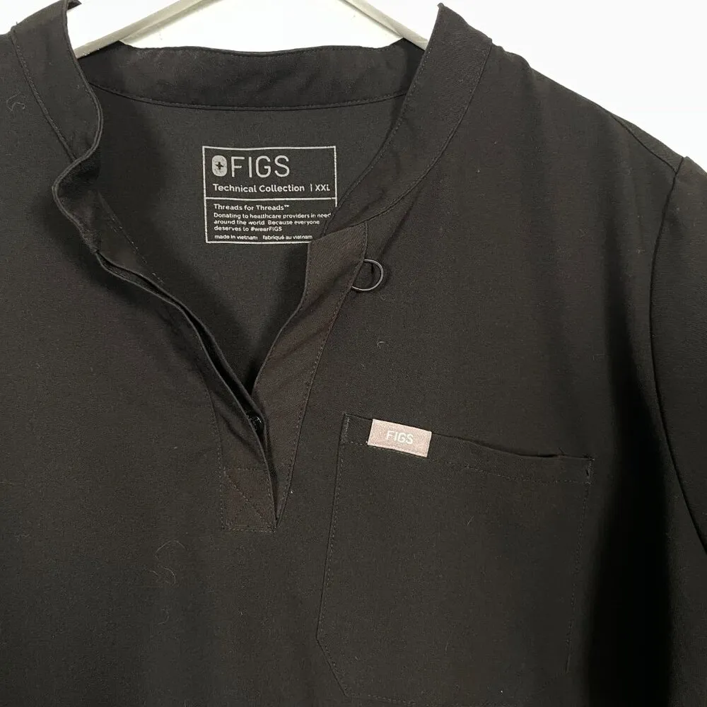 Figs Women XXL Black Kitale Maternity Scrub Shirt Short Sleeve Pocket Stretch - Image 6