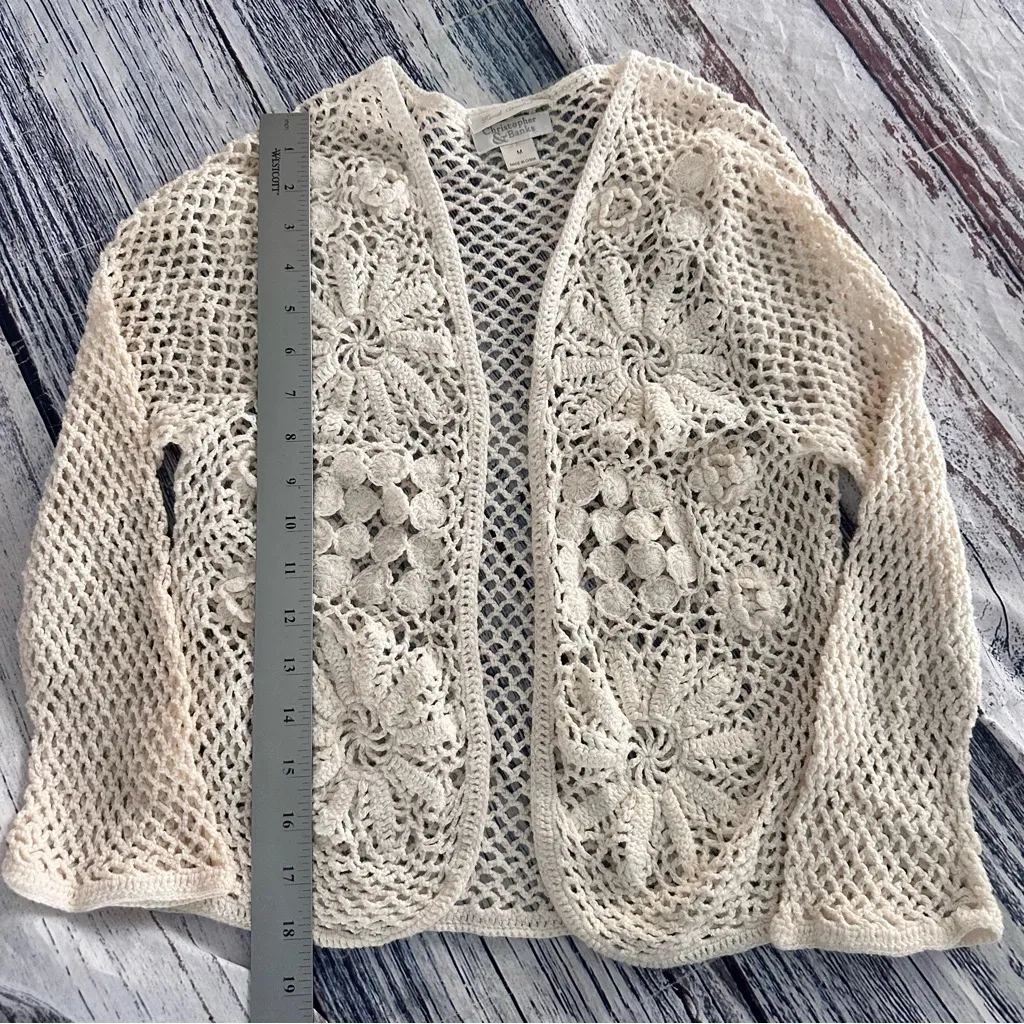 Vintage Christopher & Banks Cream Crochet Knit Cardigan - Image 7