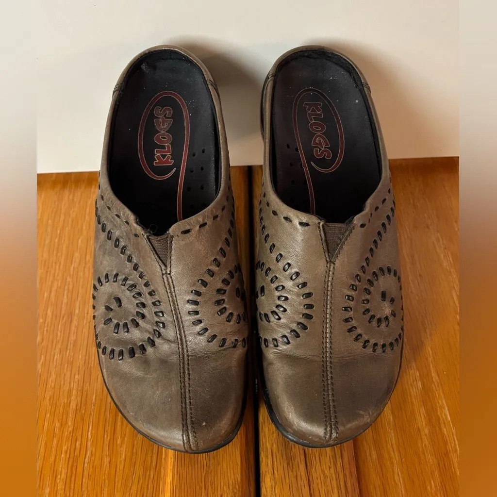 Klogs F7 Brown Leather slip on platform mules shoes clogs Size 8.5 - Image 2