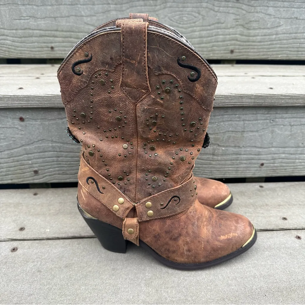 Dingo Brown Leather Country Western Bootie Metal Medallions Embellishments - Image 2
