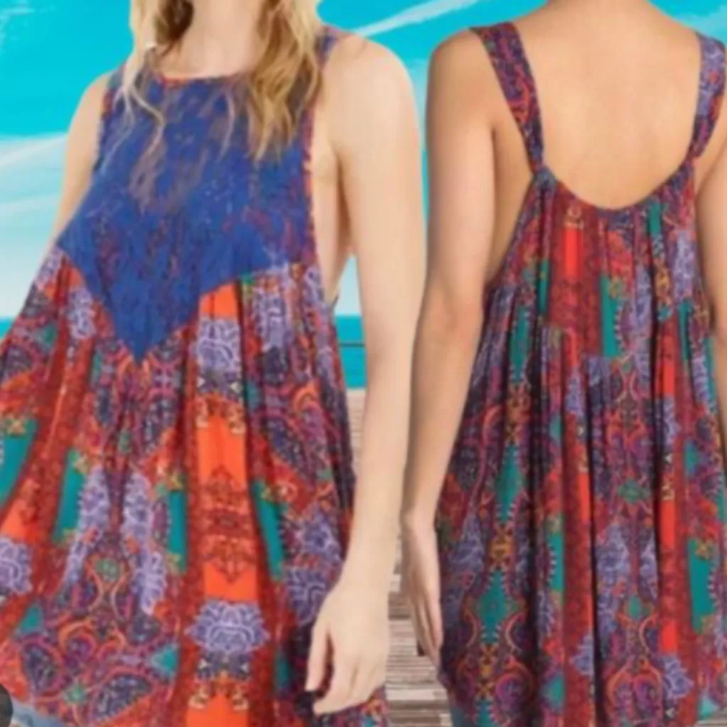 HP💝Free People Count Me in Trapeze Dress in Hot Red Combo sz xs - Image 2