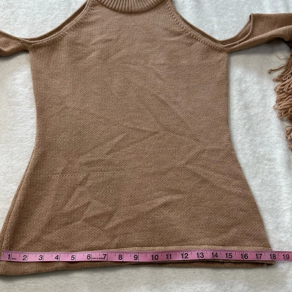 Jonathan Simkhai Loopy Yarn Cold Shoulder Pullover Tan Turtleneck Sweater - Image 5