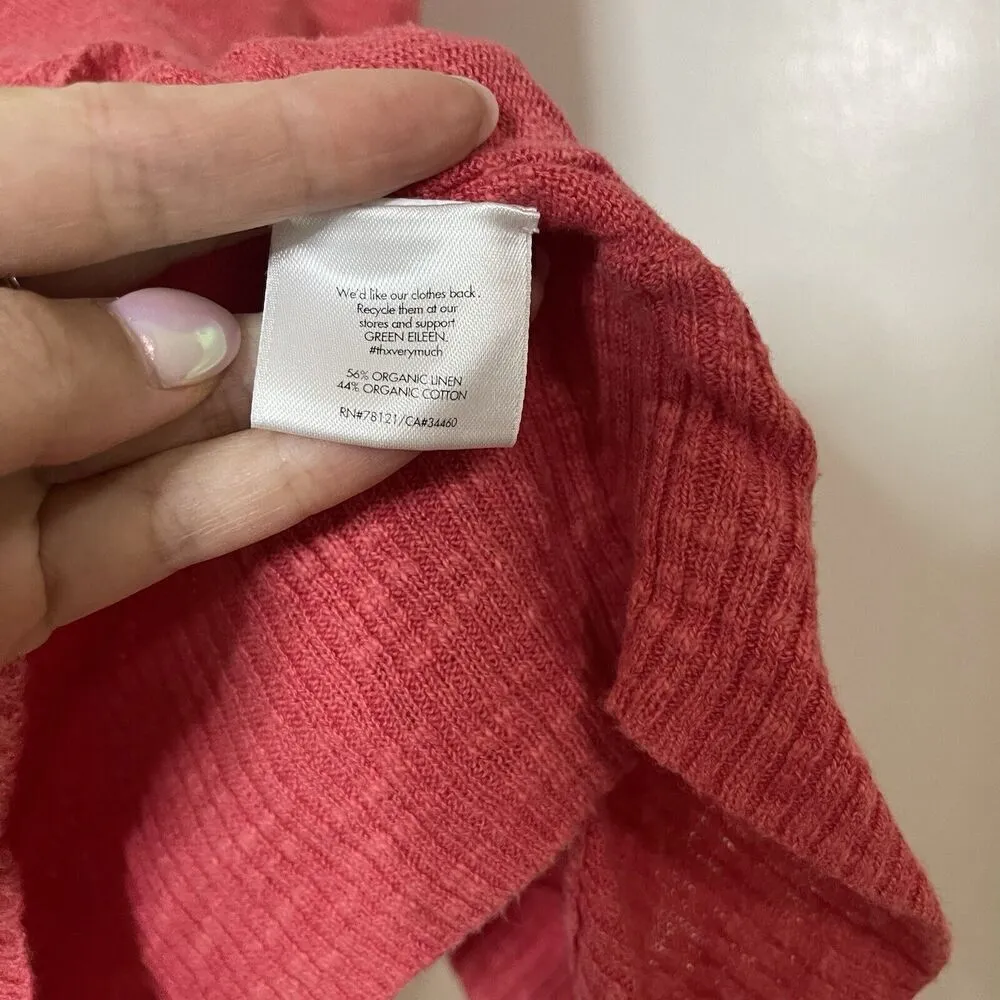 Eileen fisher coral pink linen blend short sleeve knit asymmetric top size small - Image 4