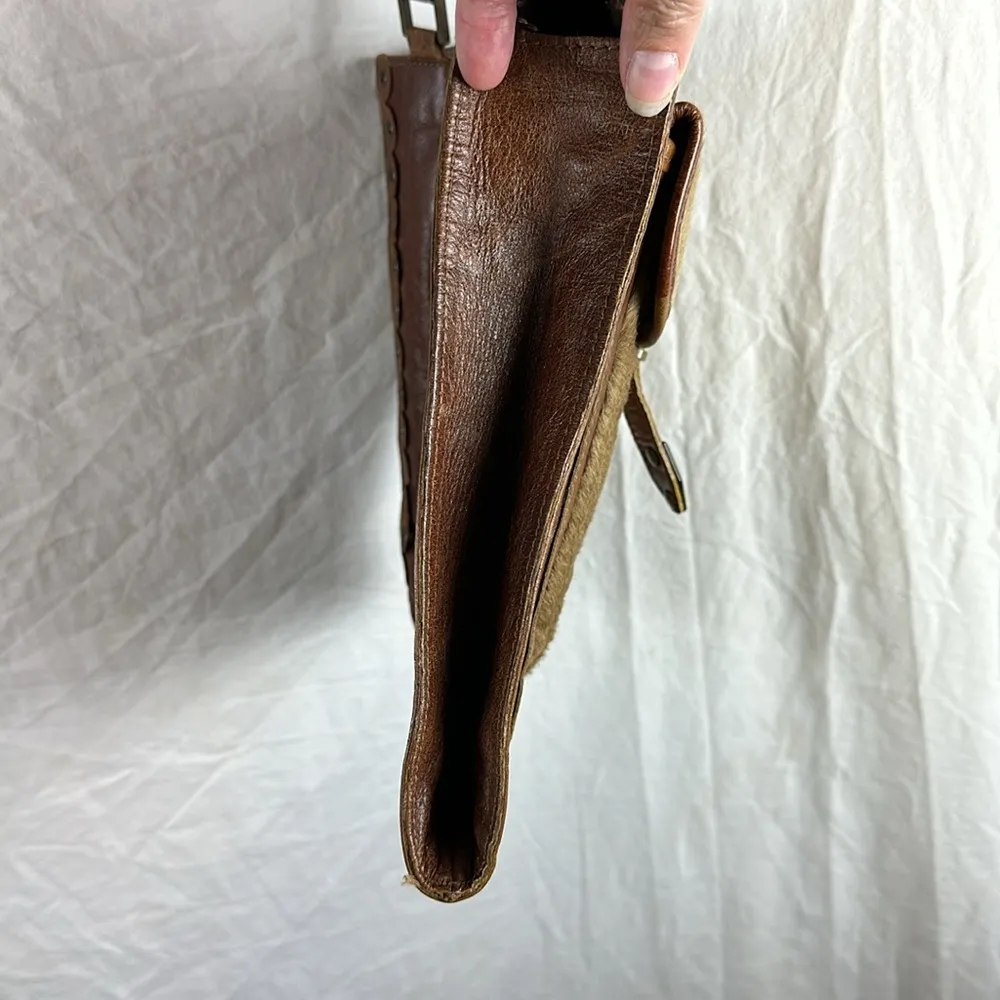 Vintage PRINCIPE Brown Leather COWHIDE PONY HAIR Satchel Crossbody Made in Italy - Image 14