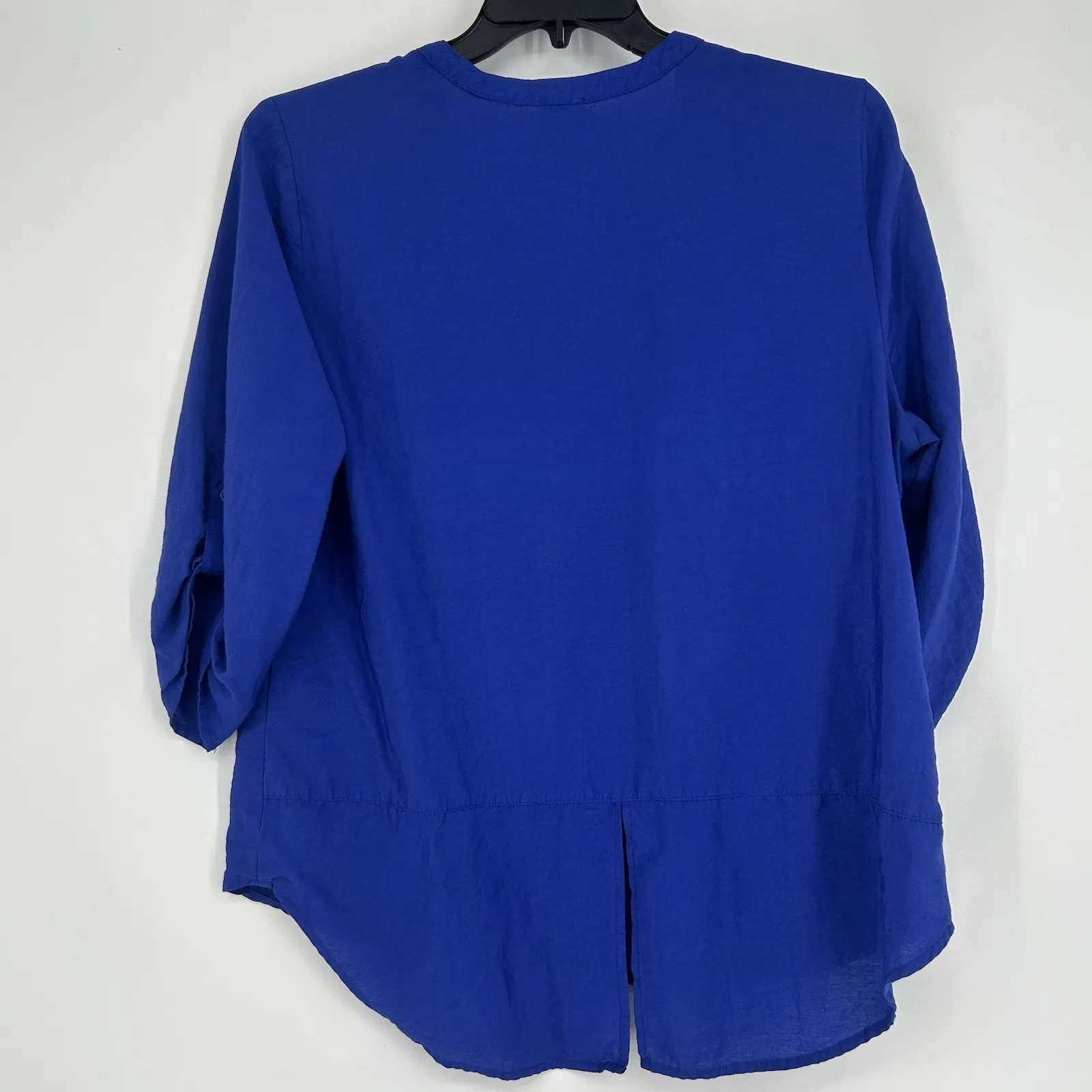 Chicos 2 Size L Blue Button Up Shirt 3/4 Roll Tab Sleeves Casual Office V Neck - Image 5