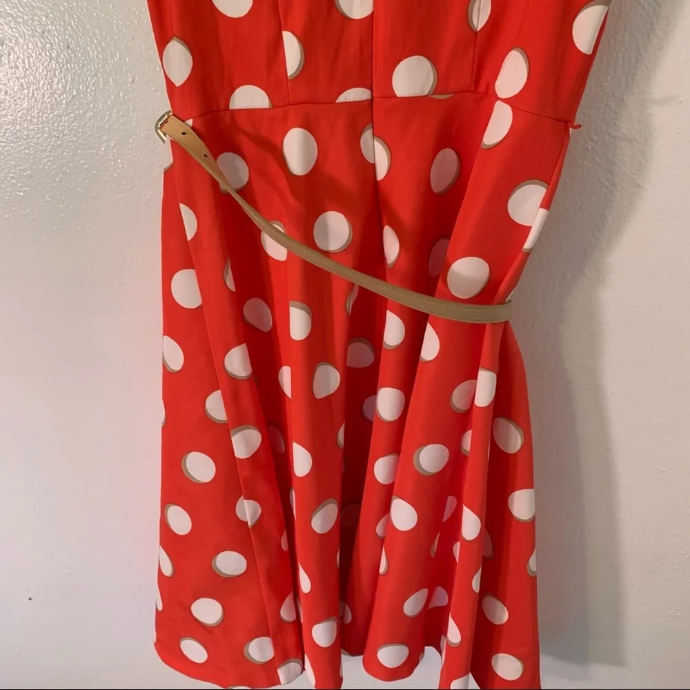 Dress Barn Fit & Flare Dress Orange Polka Dots - Image 9