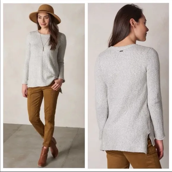 PRANA Women's Sz Small Nolan Gray Cable Knit Pullover Tunic Sweater Wool Mohair - Image 2