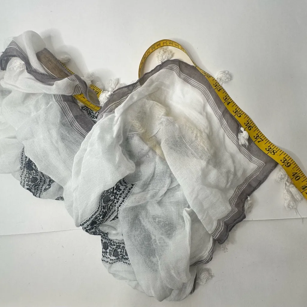 Threads 4 Thought Scarf Lenzing Modal Gray White Sheer Tassels Lightweight 41x39 - Image 7