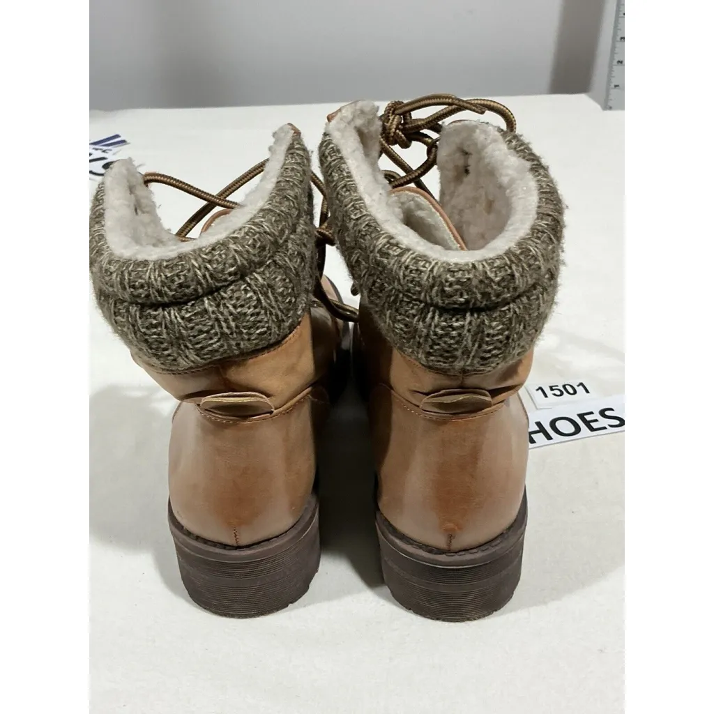 Womans Mia Maylynn Brown Lace Up Sherpa Lined Combat Boots Size 8 1/2 - Image 6