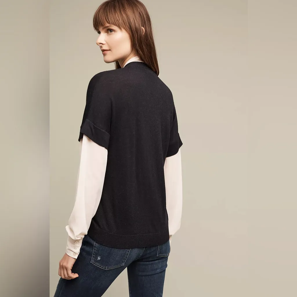 La Fee Verte Elsie Bowtie Sweater Cashmere Blend Layered Black Classic Prep Sz M Size M - Image 3