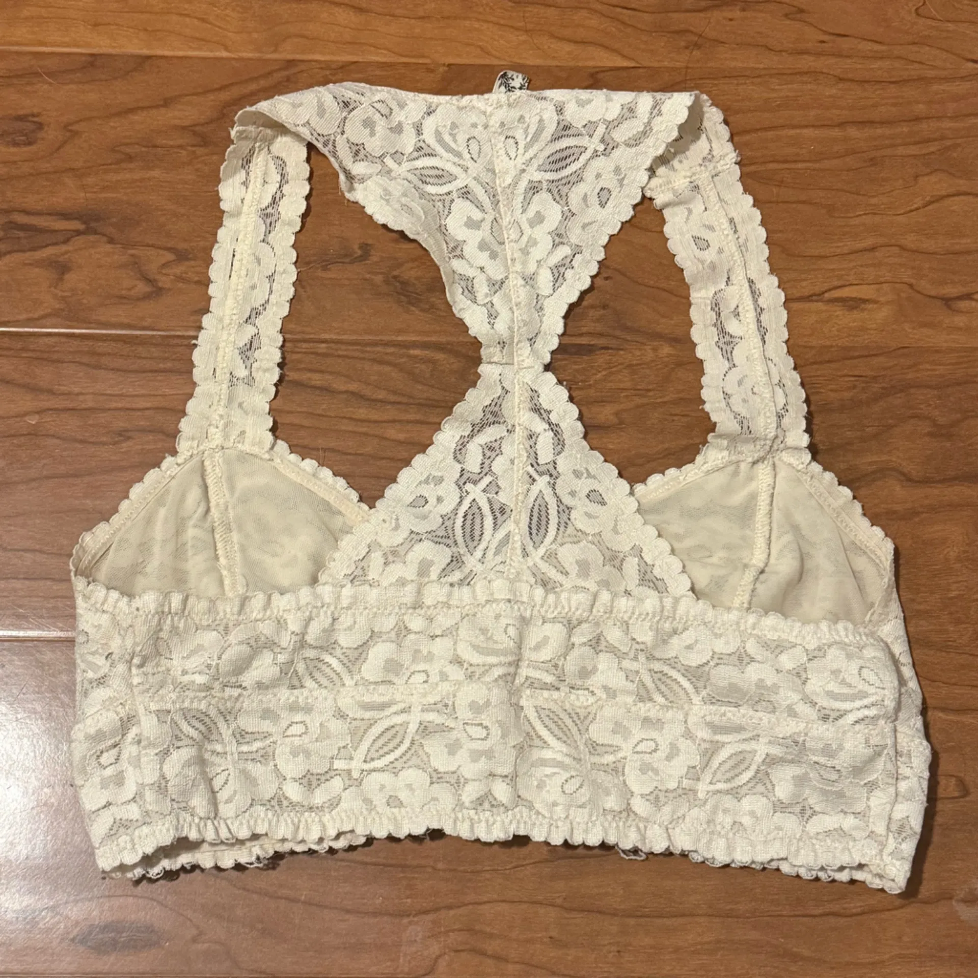 FREE PEOPLE Galloon Lace Racerback Bra Bralette in White size Small - Image 3