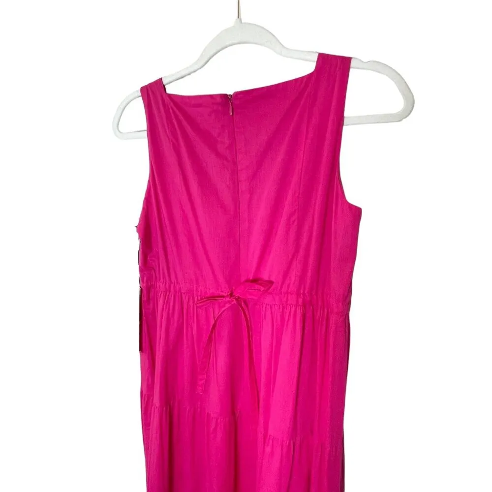 Calvin Klein Sleeveless Maxi Dress Size 2 Square Neck Cotton Tiered Pink New - Image 4