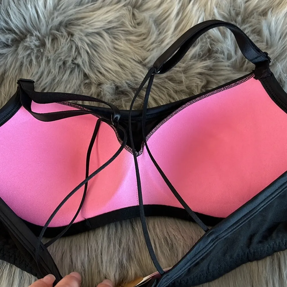 NWT Victoria's Secret Pink Black Pushup Balconette Bra Rhinestones sz L - Image 3
