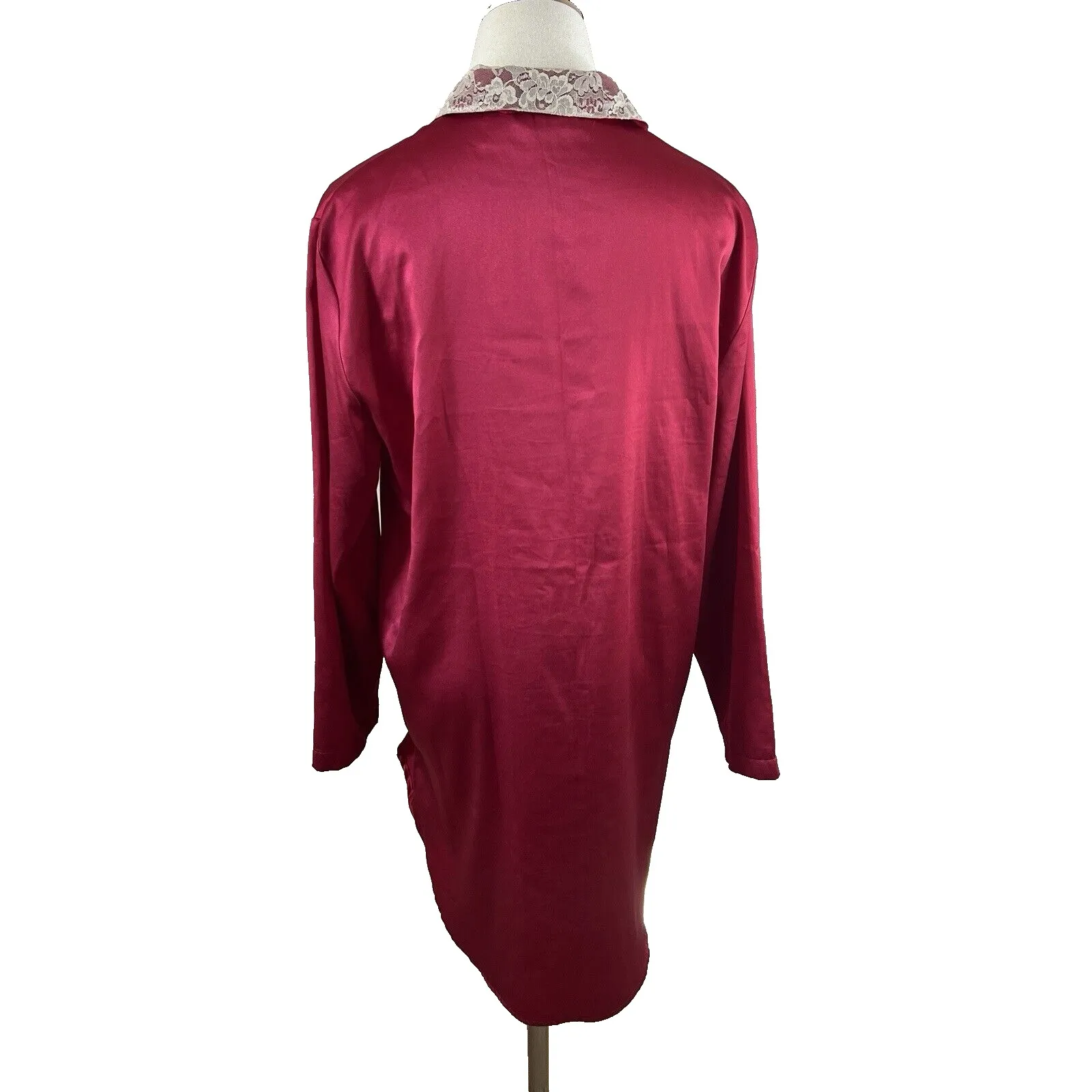Victoria's Secret Satin Sleep Shirt P/S Red Lace Trim Button Down Nightgown Robe - Image 3